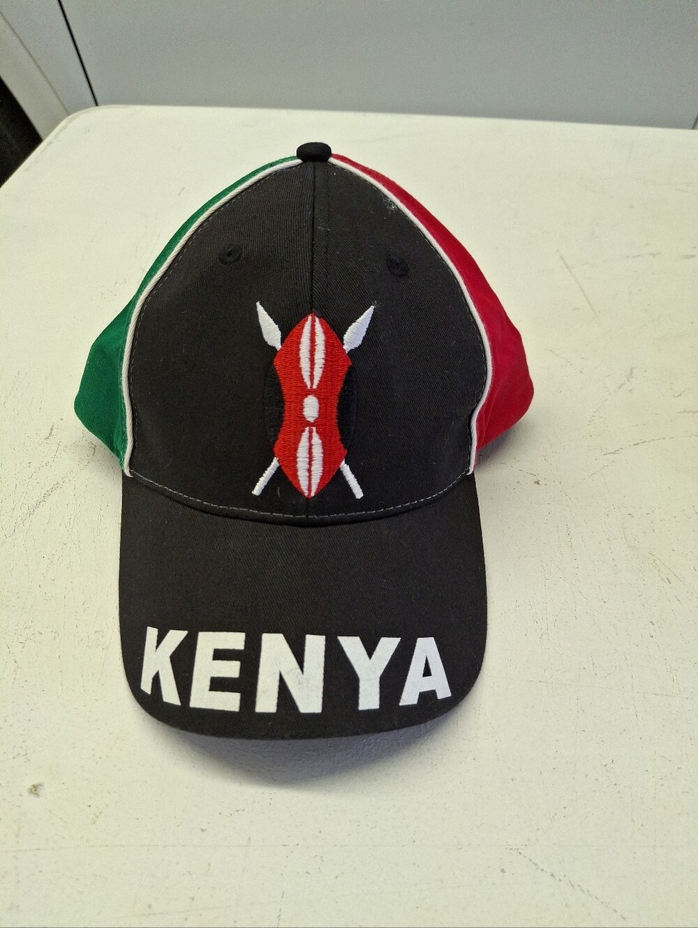 Kenya Republic Flag‎ Logo Cap Hat One Size Cotton Black Red Green.  Strap Bsck
